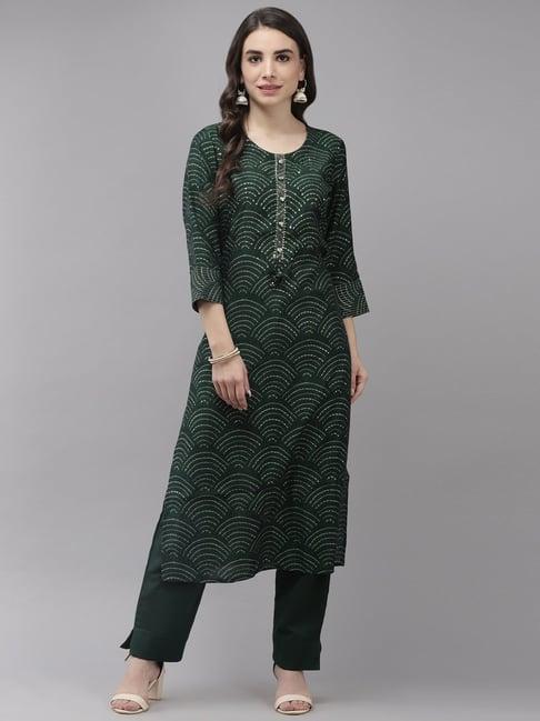 ishin green embellished kurta pant set