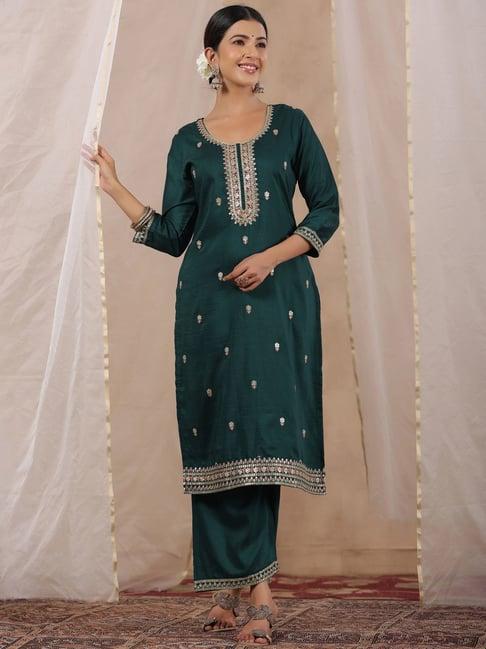 ishin green embroidered straight kurta