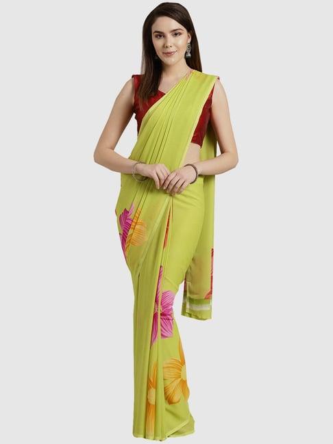 ishin green floral print saree with blouse