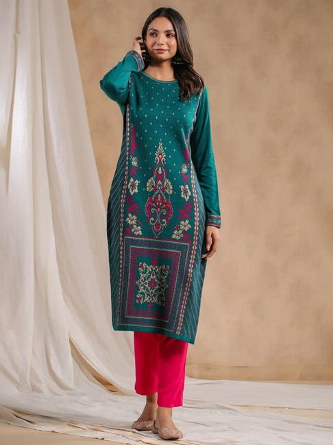 ishin green printed straight kurta