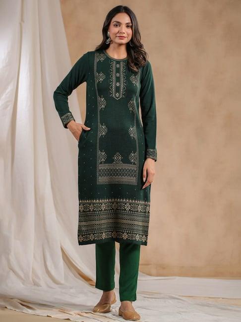 ishin green printed straight kurta