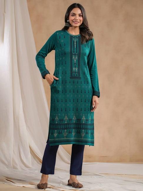 ishin green printed straight kurta