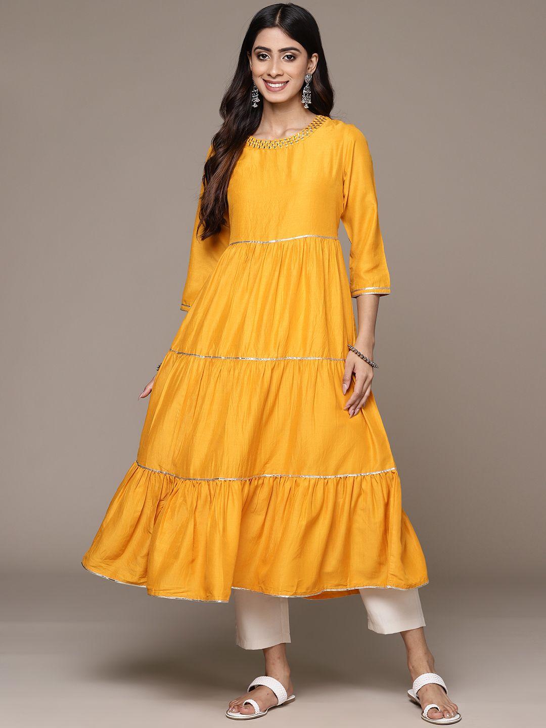 ishin mirror work tiered anarkali kurta