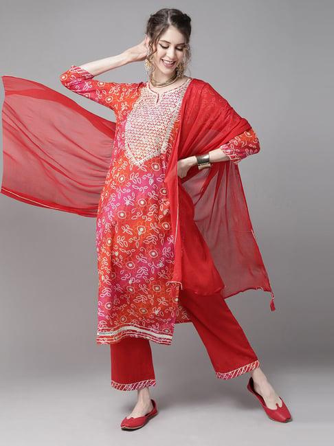 ishin multicolor bandhani kurta with palazzo & dupatta