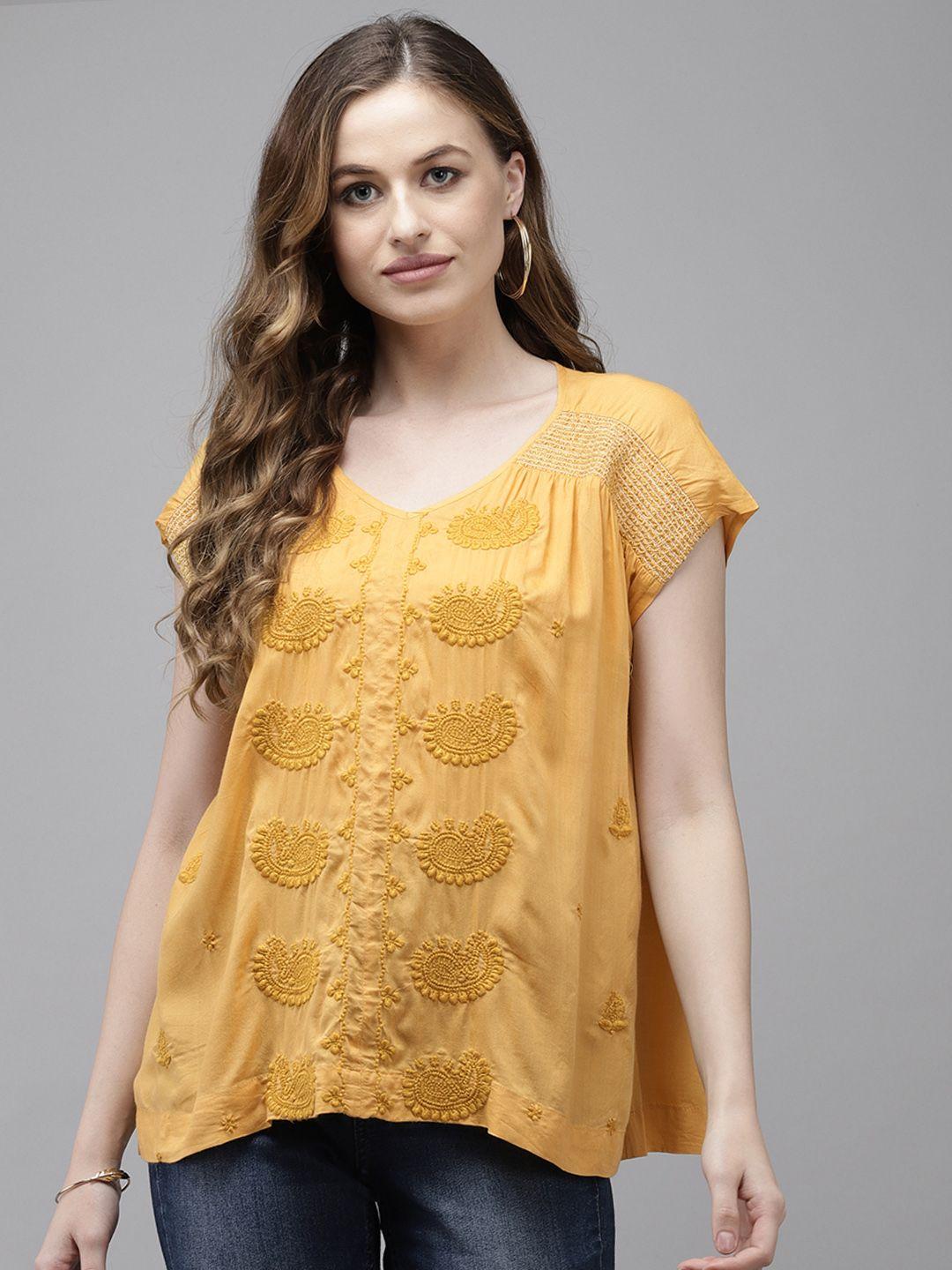 ishin mustard yellow crepe regular top