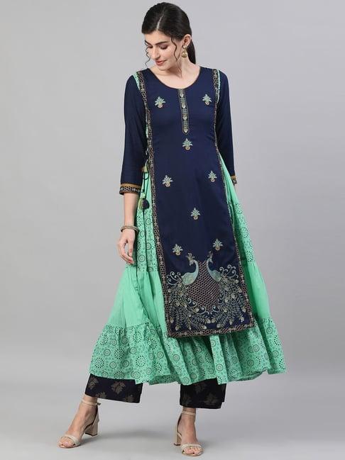 ishin navy embellished flared kurta