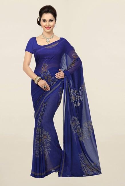 ishin navy printed faux georgette saree