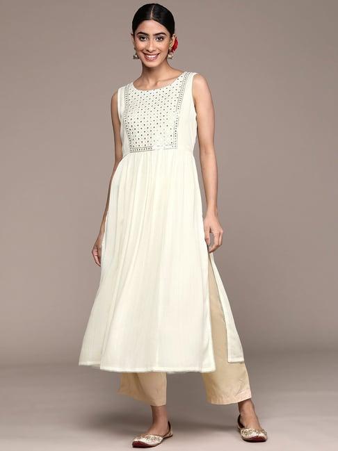 ishin off white embellished flared kurta