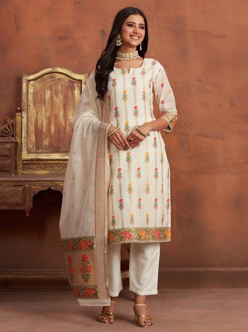 ishin off white printed kurta with pant & dupatta