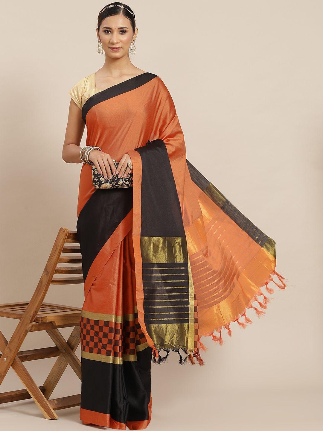 ishin orange & black zari bhagalpuri saree