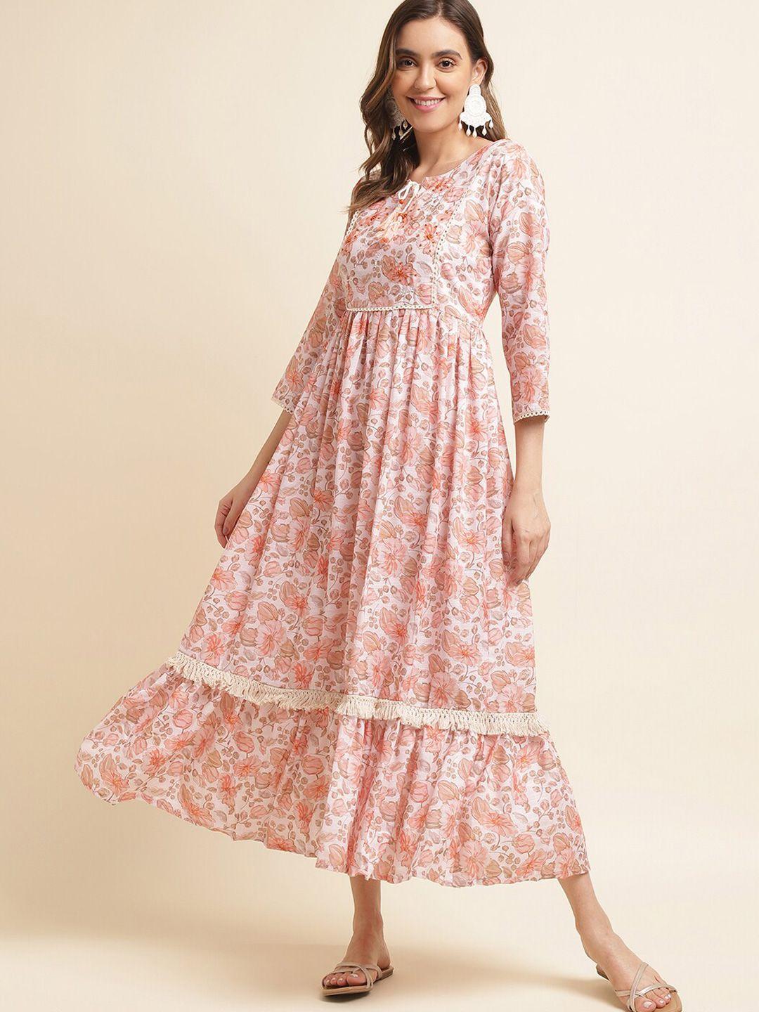 ishin orange floral print maxi midi dress