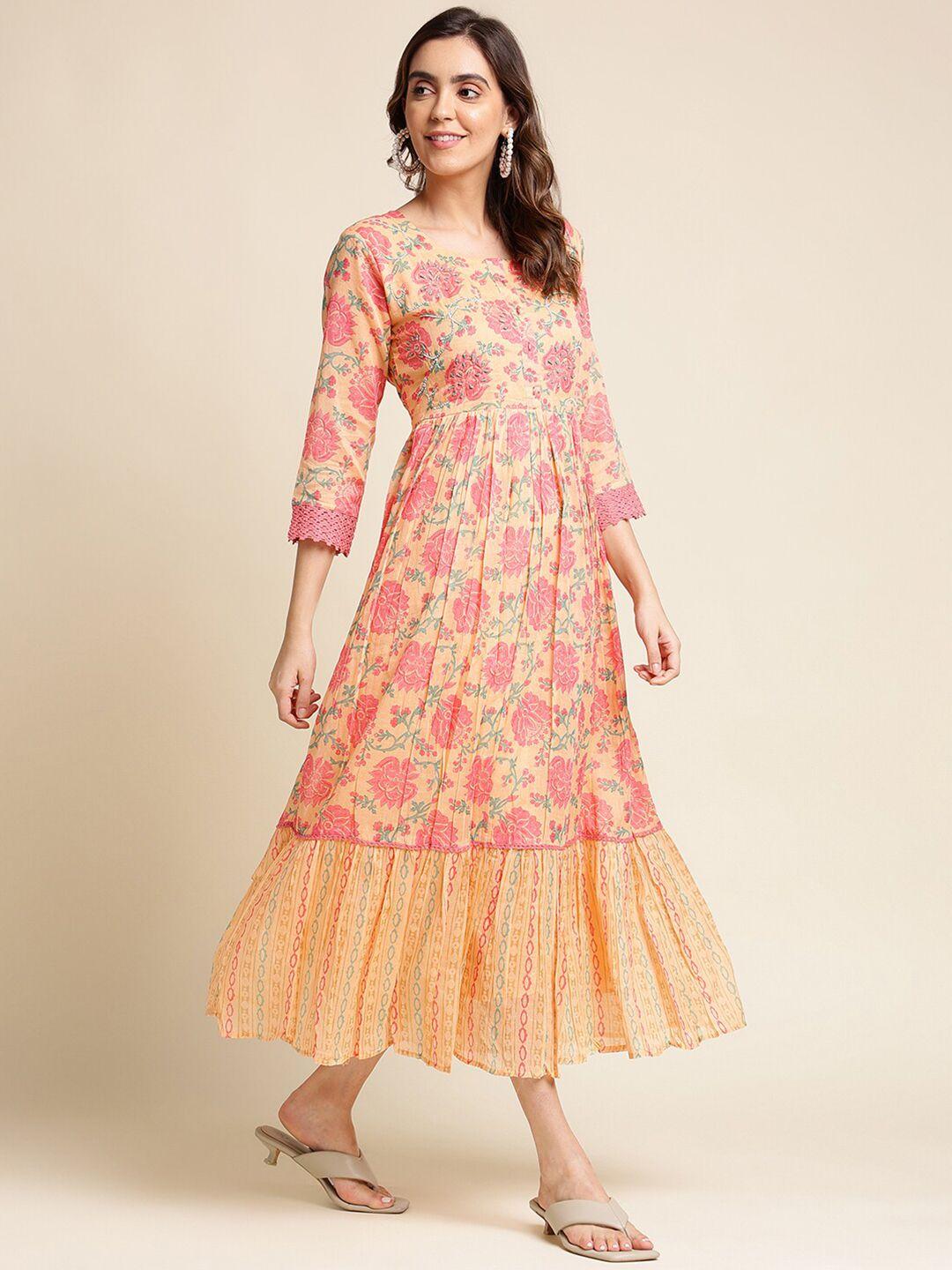 ishin peach-coloured floral print maxi midi dress