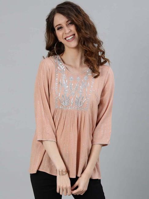 ishin peach embroidered top