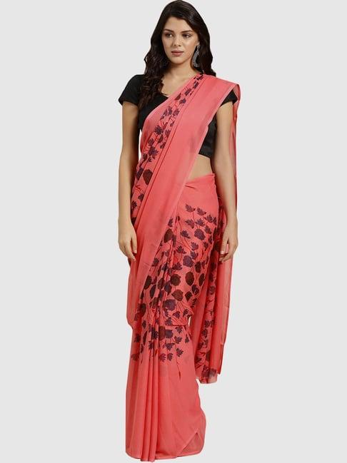 ishin peach floral print saree with blouse