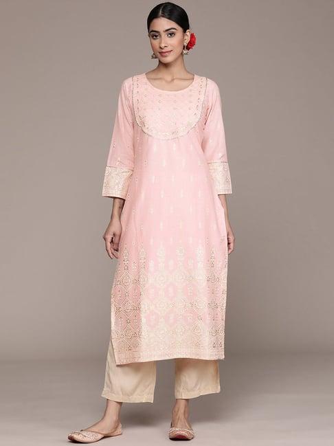 ishin pink embellished straight kurta