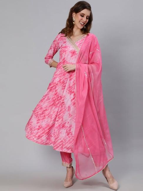 ishin pink embroidered kurta pant set with dupatta