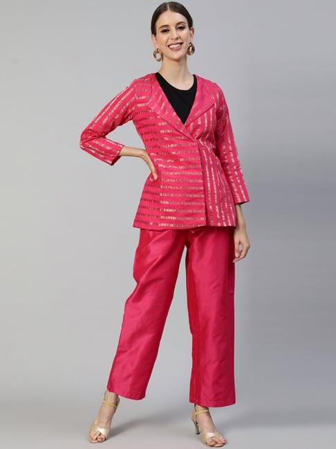 ishin pink striped coat trouser set