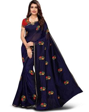 ishin poly georgette blue embroidered women's saree