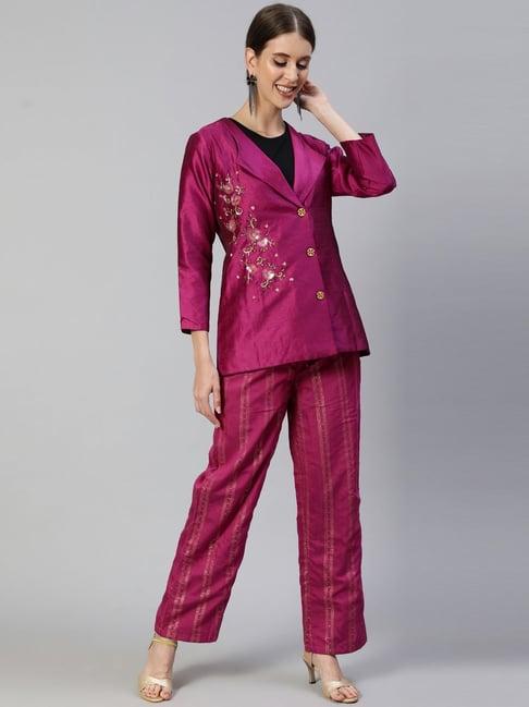 ishin purple embellished coat trouser set