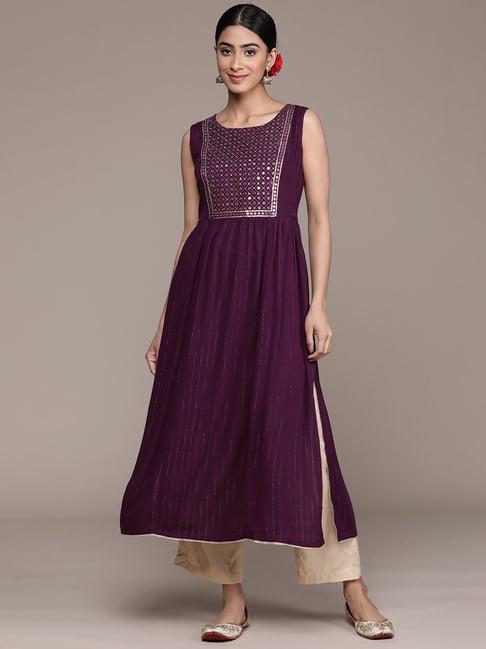 ishin purple embellished flared kurta