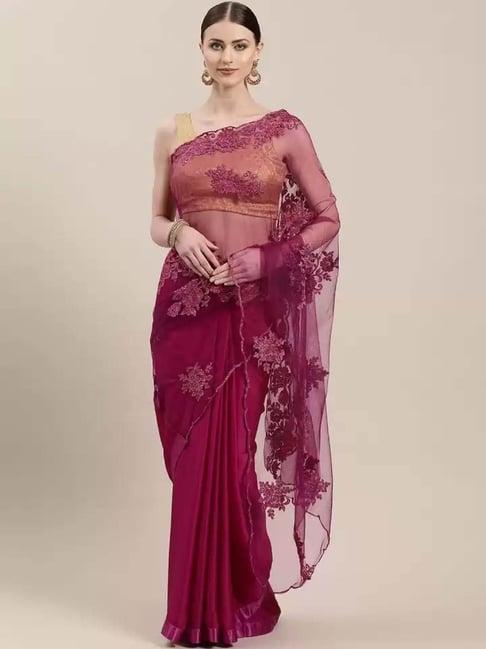 ishin purple embroidered saree with unstitched blouse