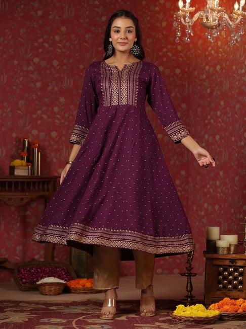 ishin purple printed flared kurta