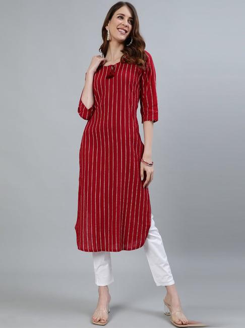 ishin red cotton striped kurta