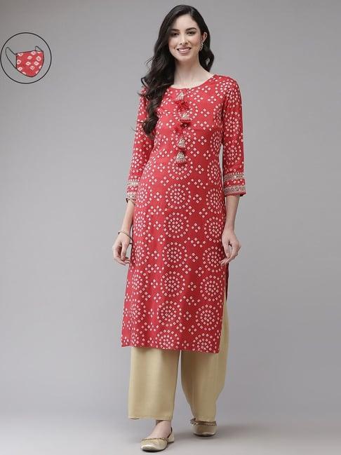 ishin red embellished a line kurta