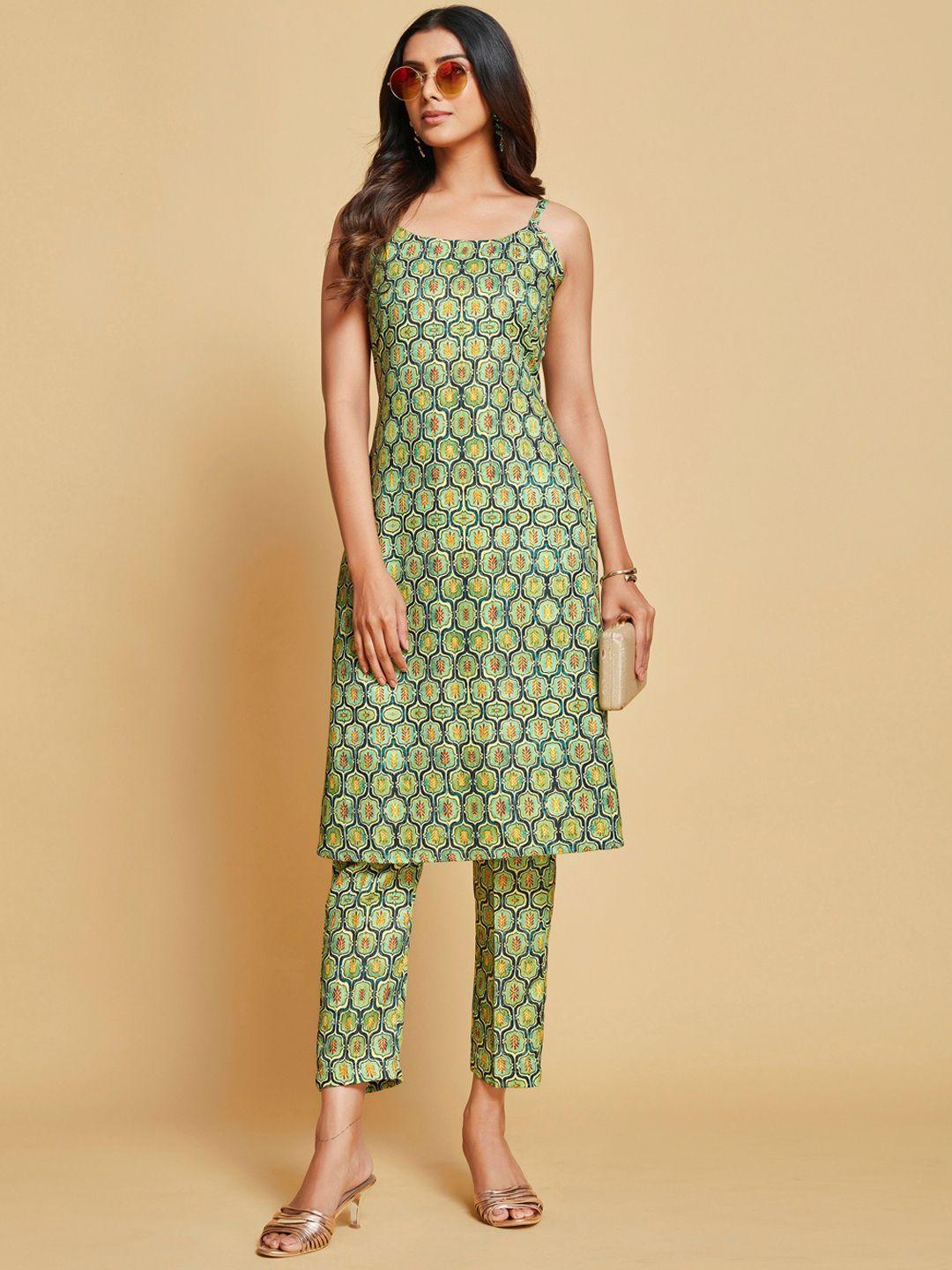 ishin shoulder straps ethnic motifs printed kurta with trousers