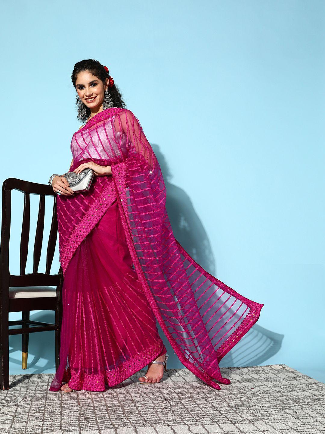 ishin striped  saree with embroidered border