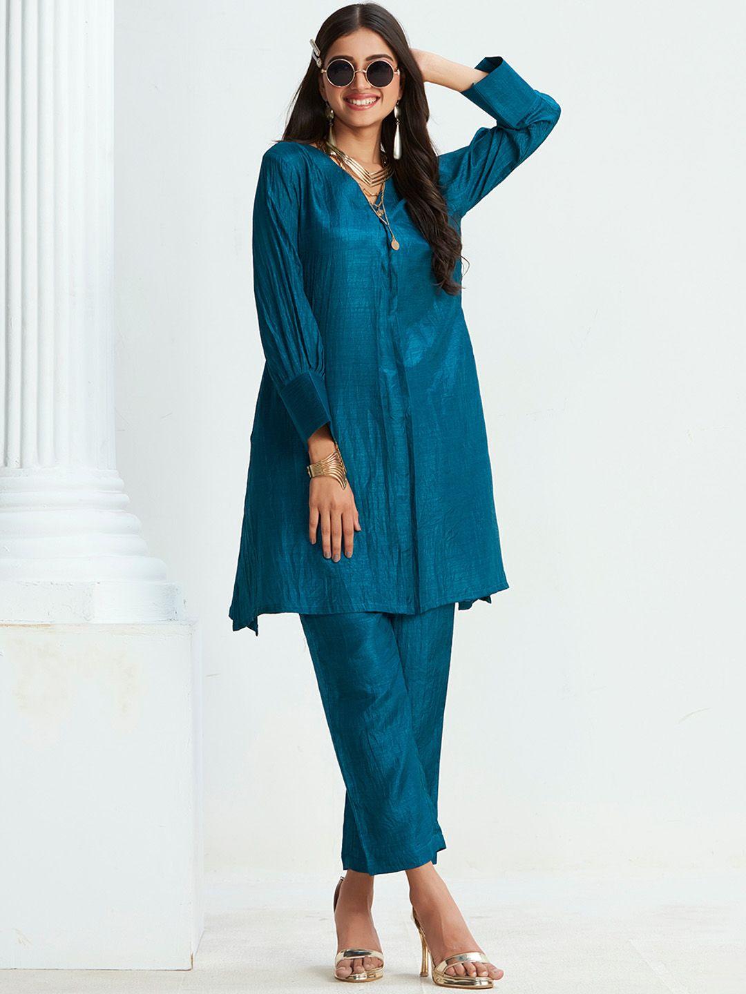 ishin v-neck cuffed sleeves tunic with trouser