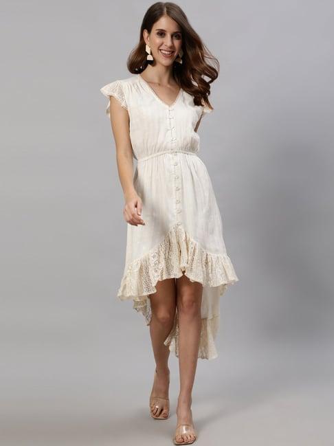 ishin white cotton embroiderd high-low dress