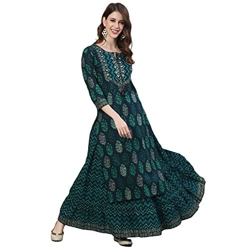 ishin women's pure cotton navy blue embellished yoke straight kurta set with skirt