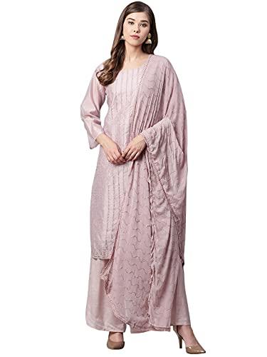 ishin women's silk blend embroidered a-line kurta suit set with dupatta & palazzo kpldskshmmp-1071_xl_taupe