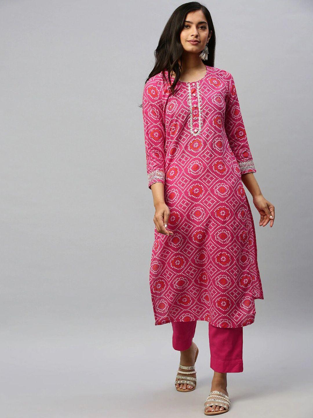 ishin women bandhani printed kurta with trousers