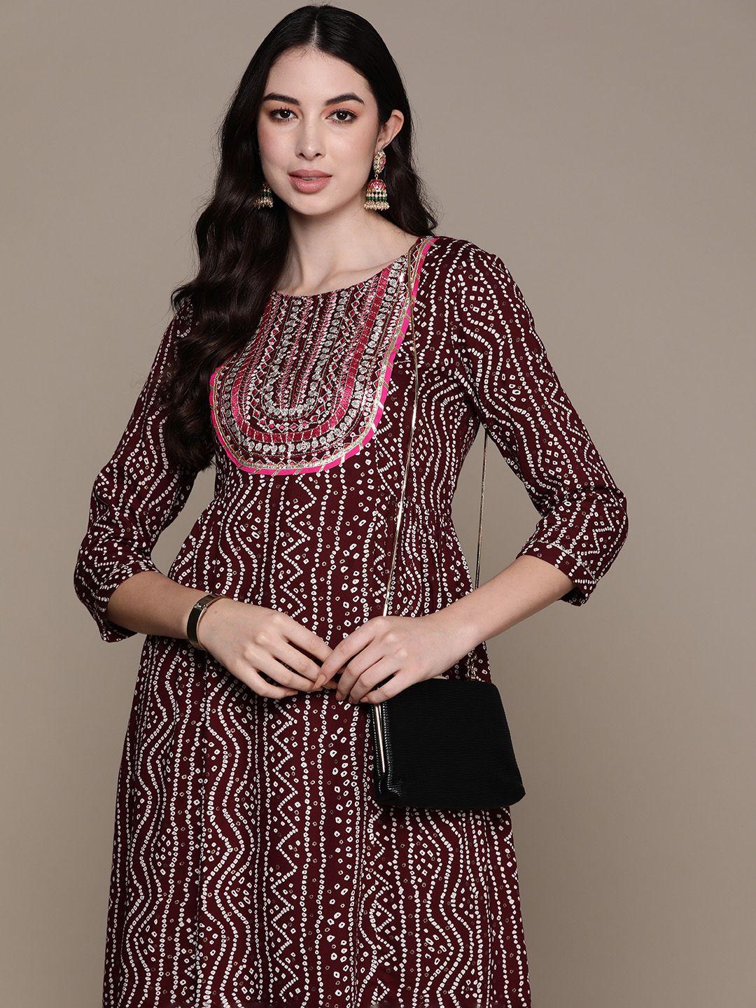 ishin women bandhani printed sequinned kurta