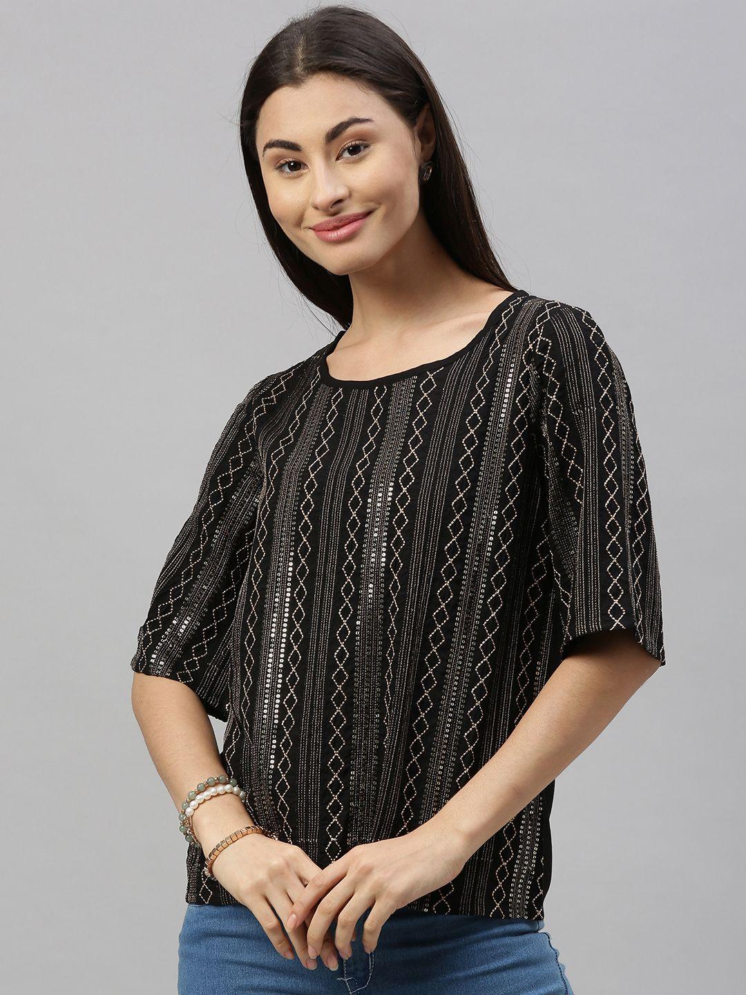 ishin women black embellished top