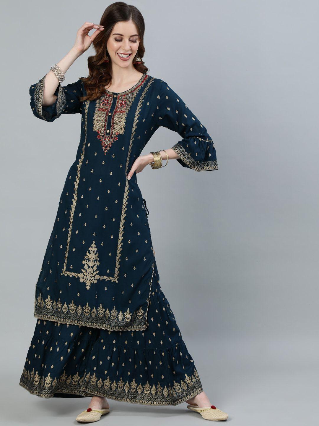 ishin women blue kurta with sharara