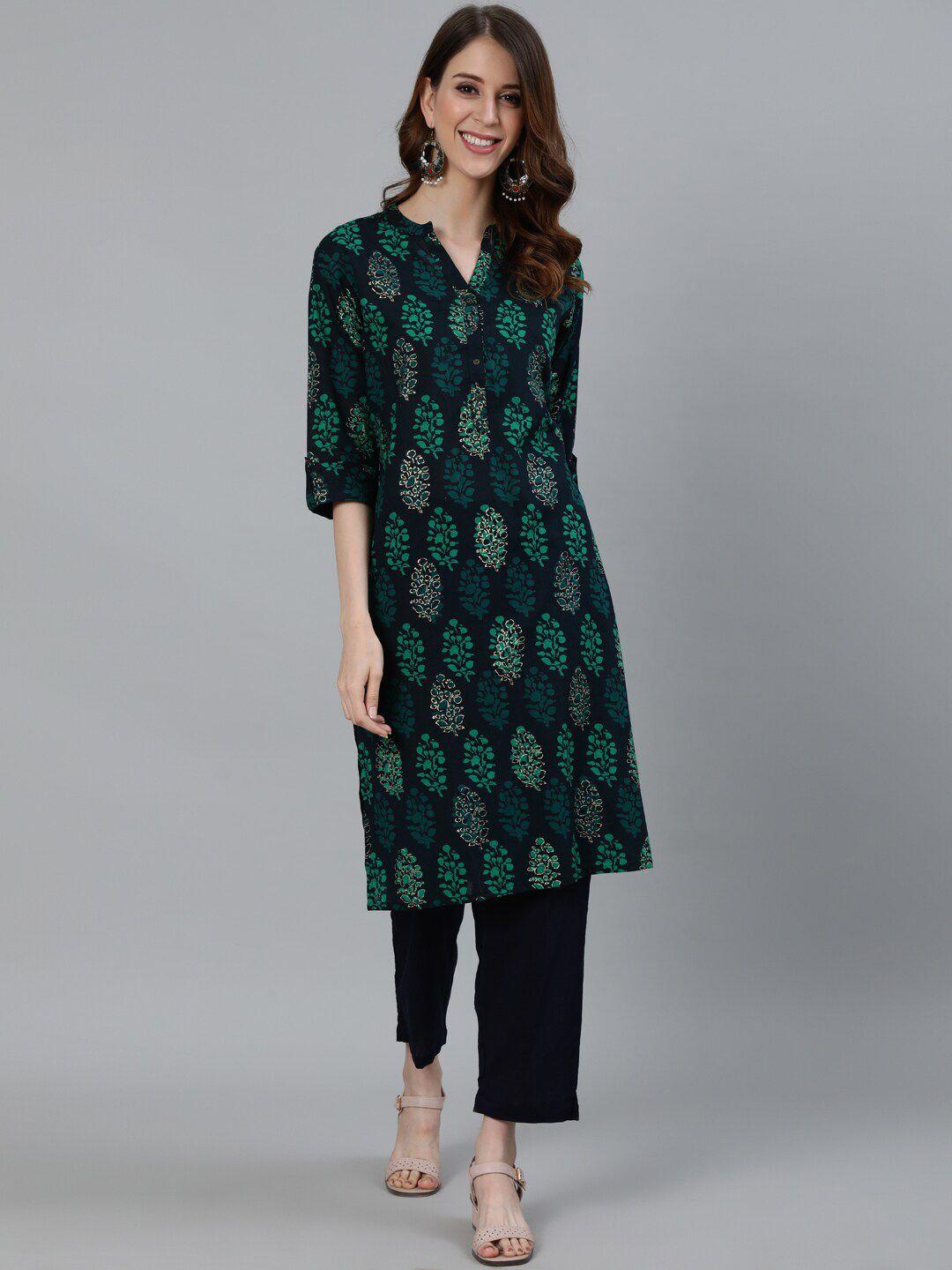 ishin women ethnic motifs printed pure cotton kurta with trousers