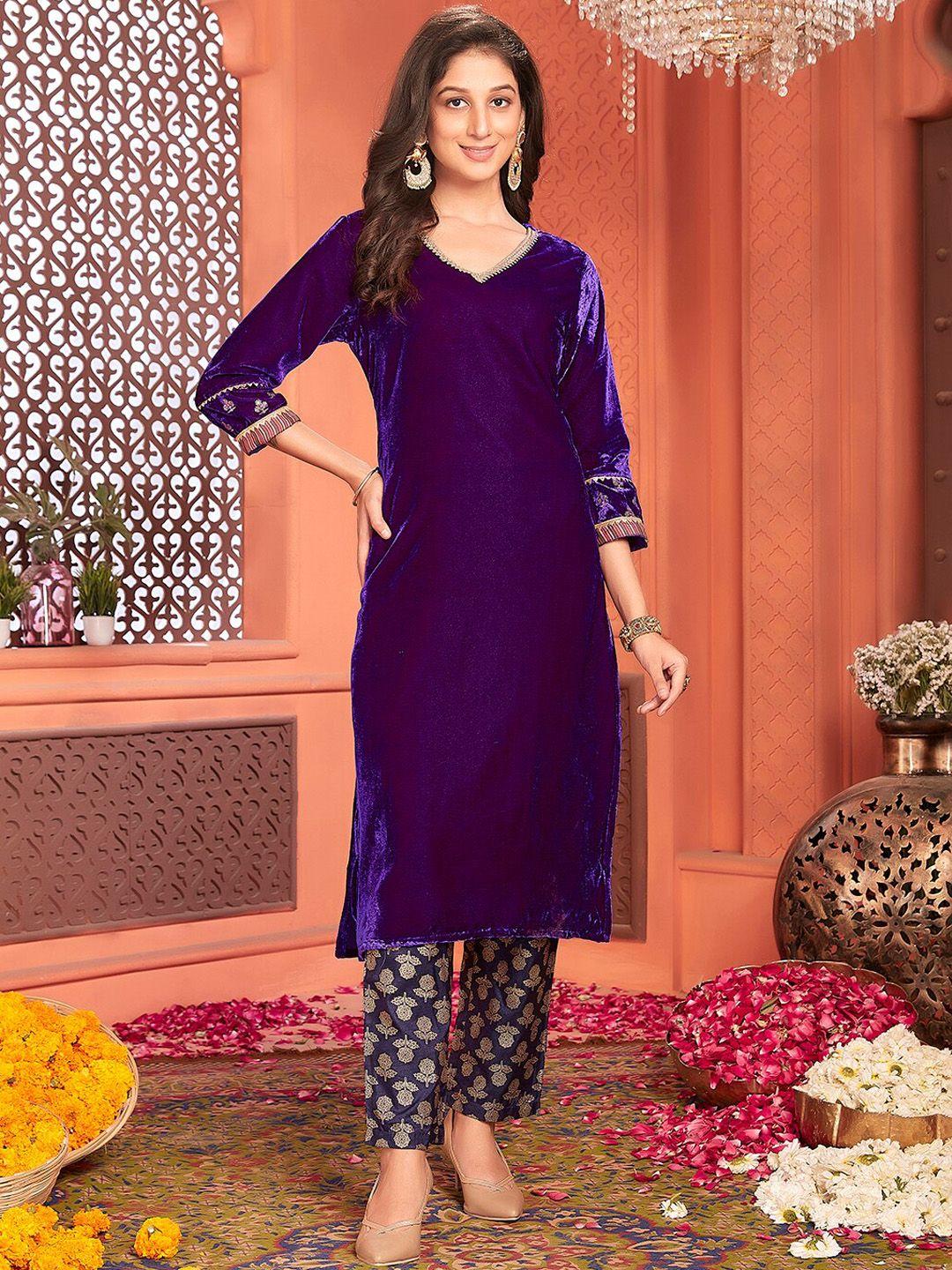 ishin women ethnic velvet straight kurta set