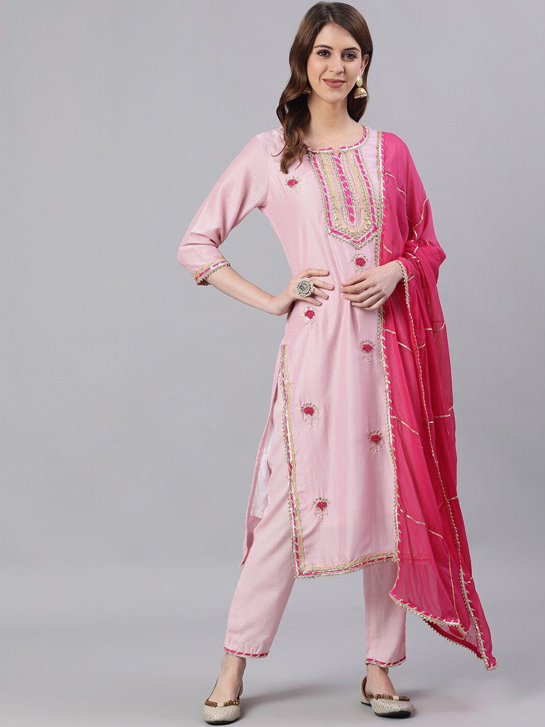 ishin women floral embroidered kurta with trousers & dupatta