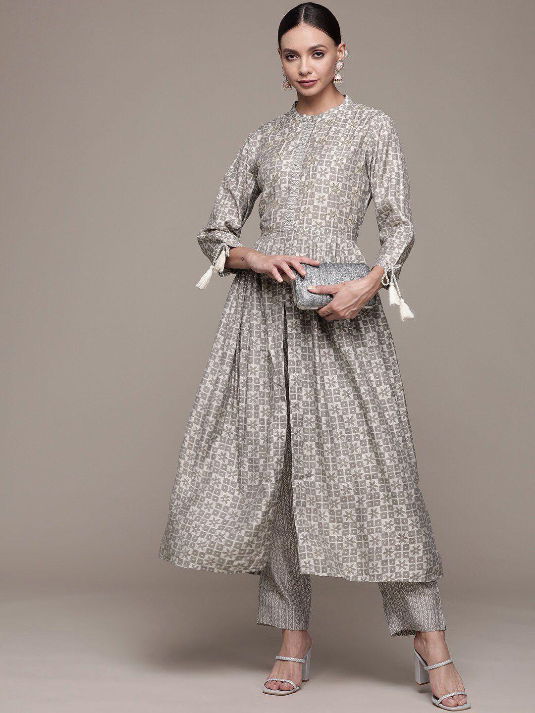 ishin women floral printed empire kurta with trousers