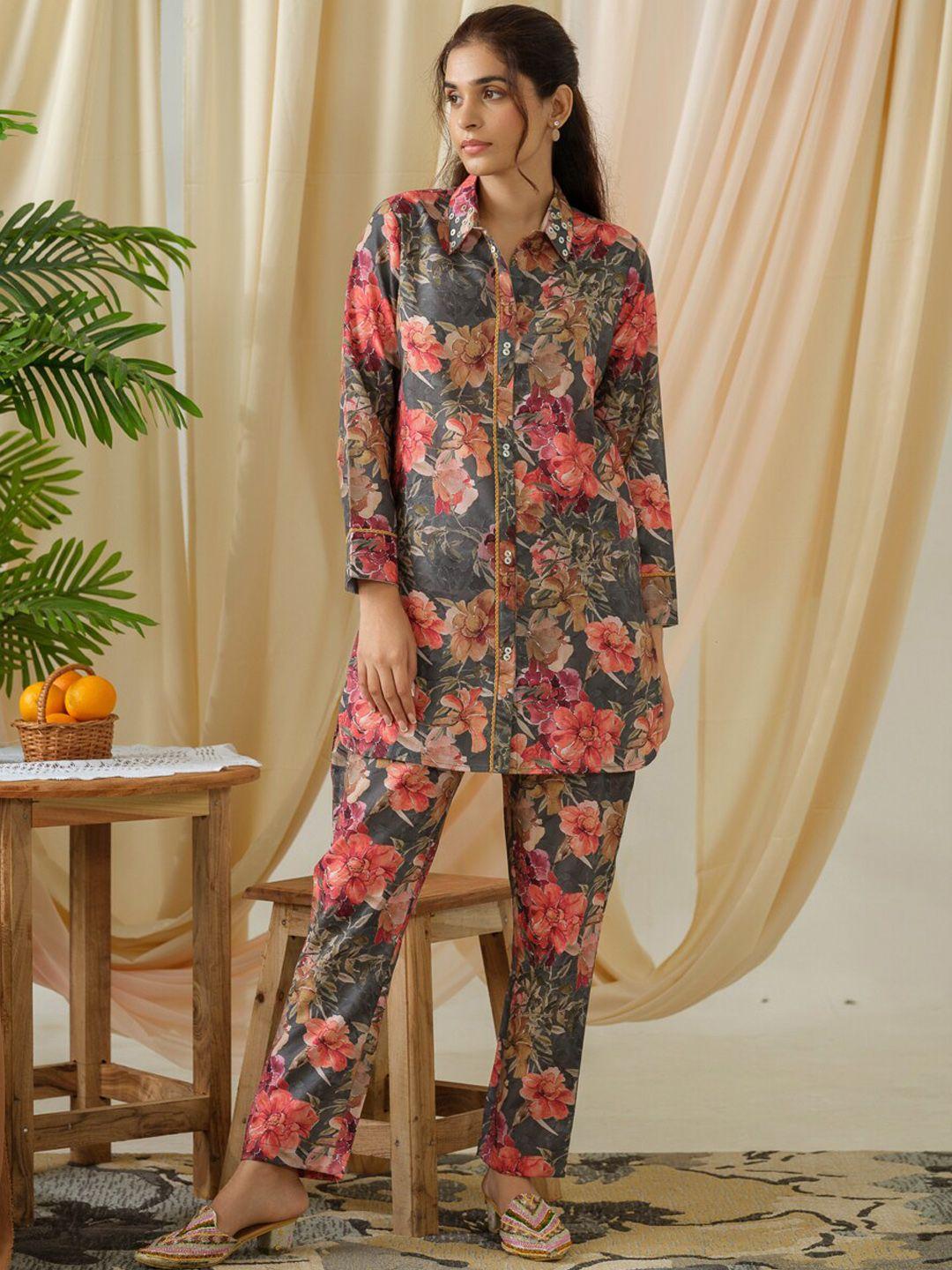 ishin women floral printed linen co-ords