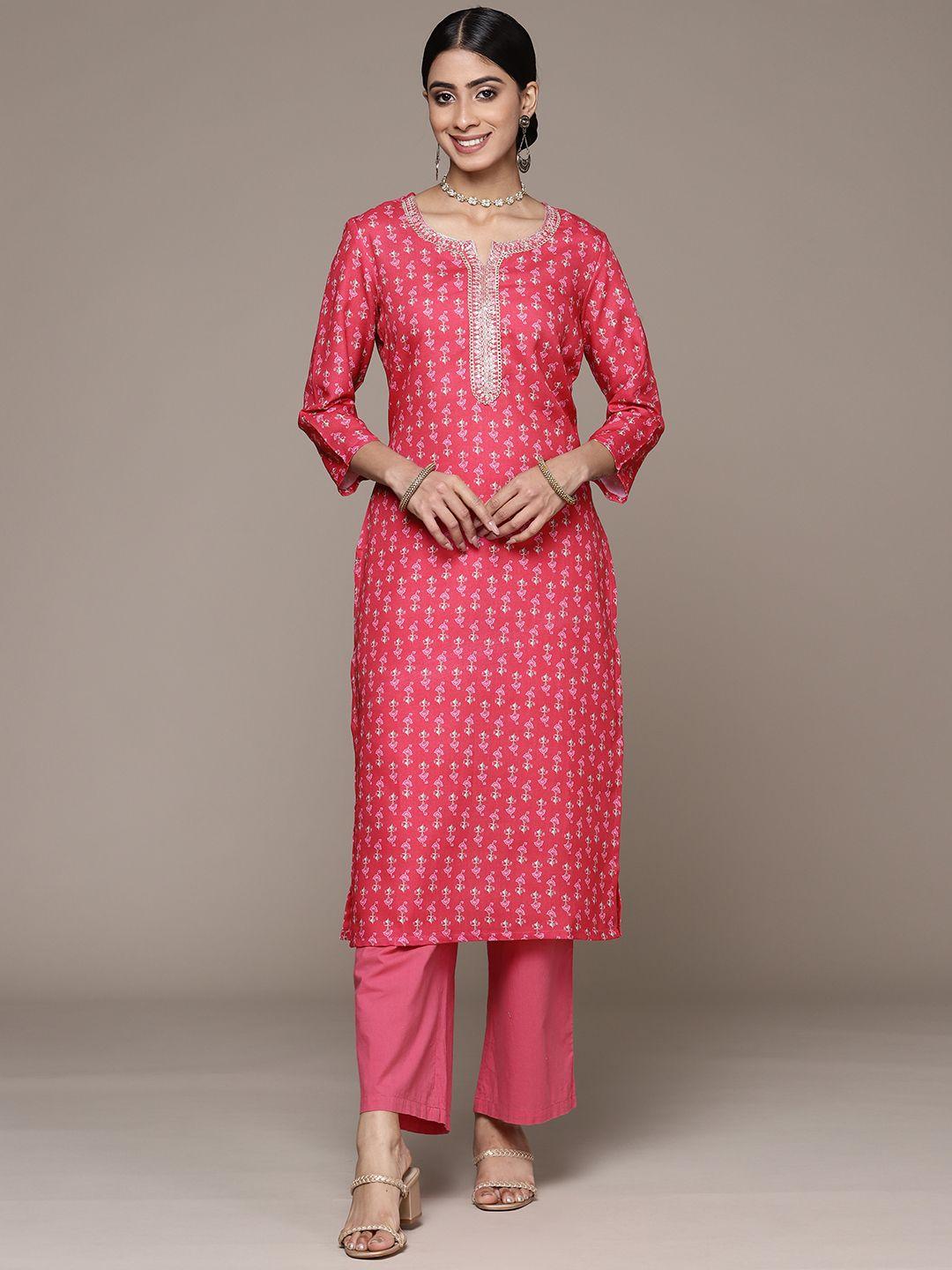 ishin women floral printed sequinned kurta