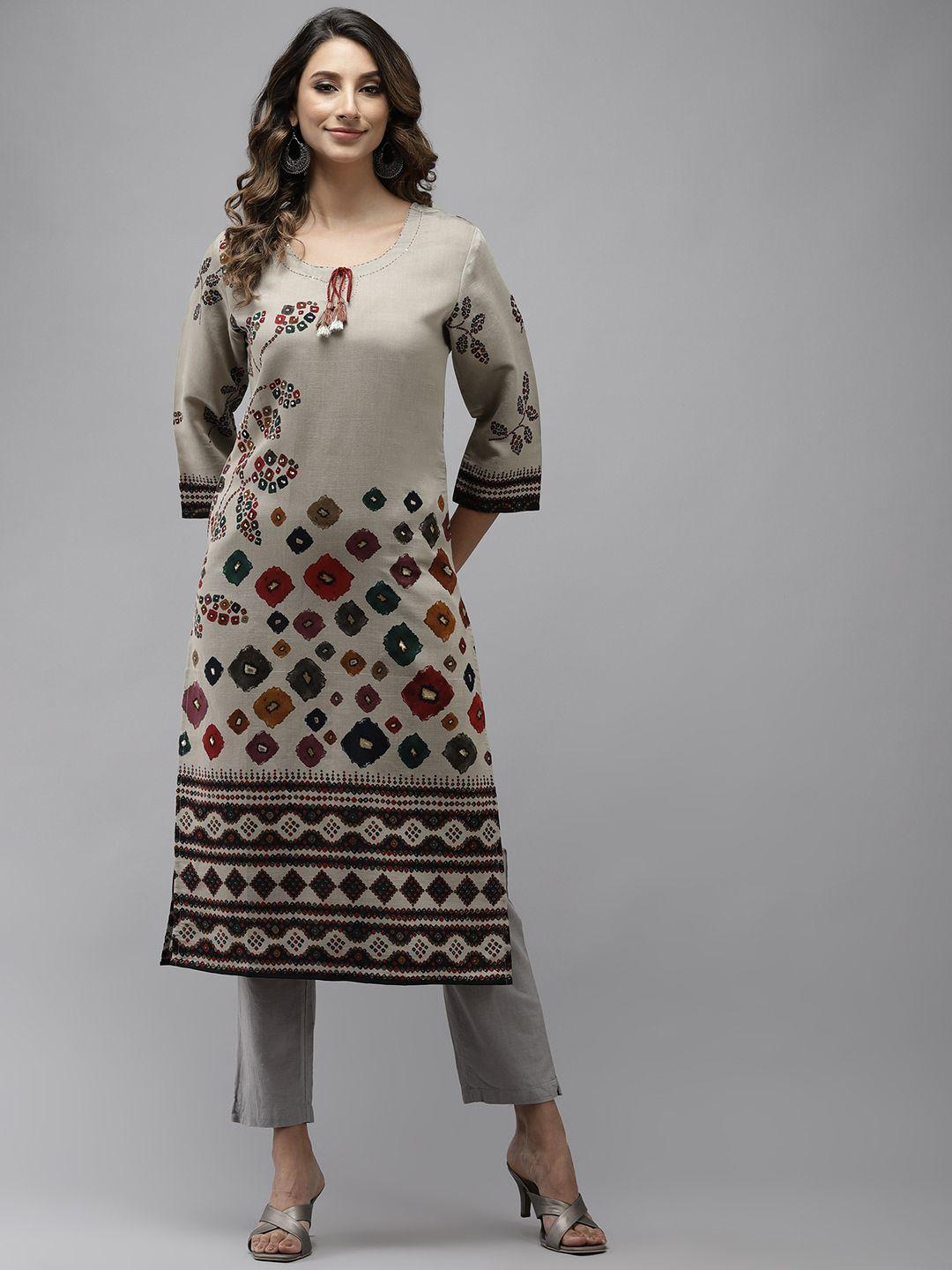 ishin women grey mirror work kurta