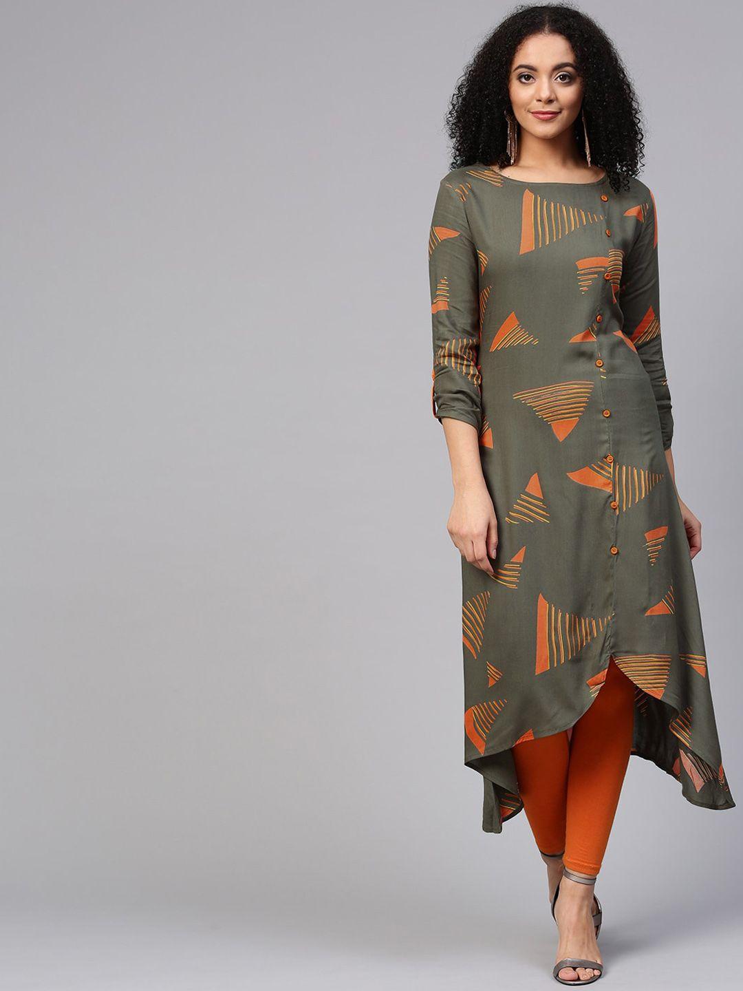 ishin women grey printed a-line kurta