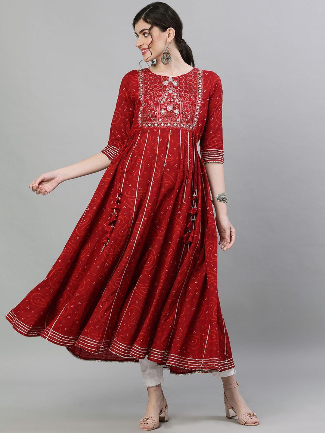 ishin women maroon & maroon yoke design anarkali kurta