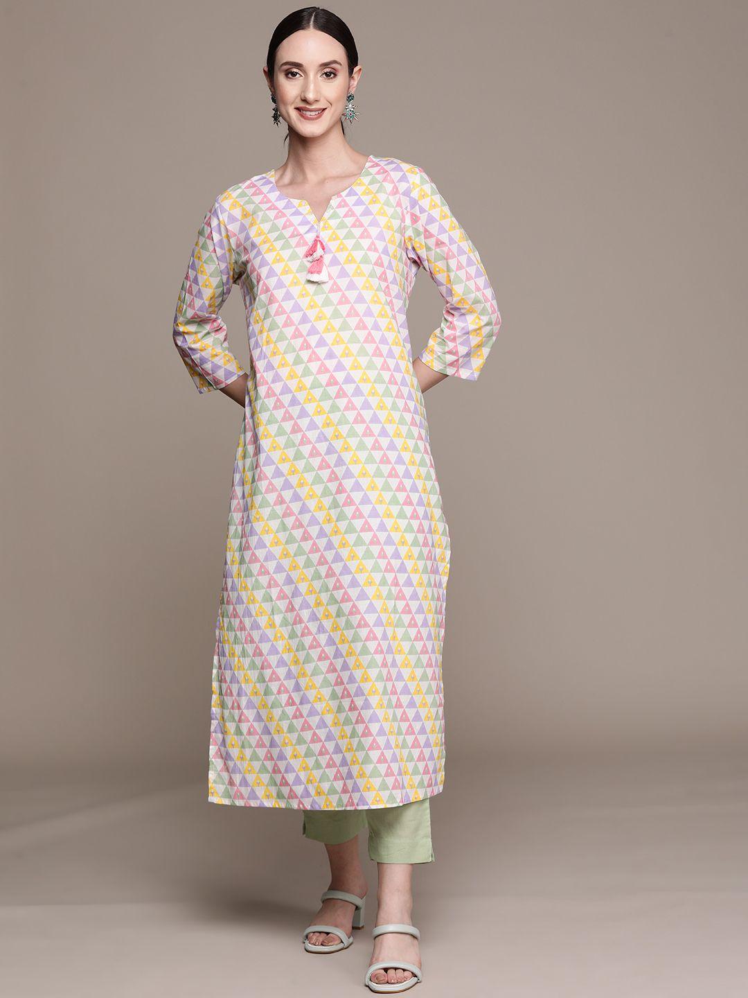 ishin women multicoloured geometric printed pastels kurta