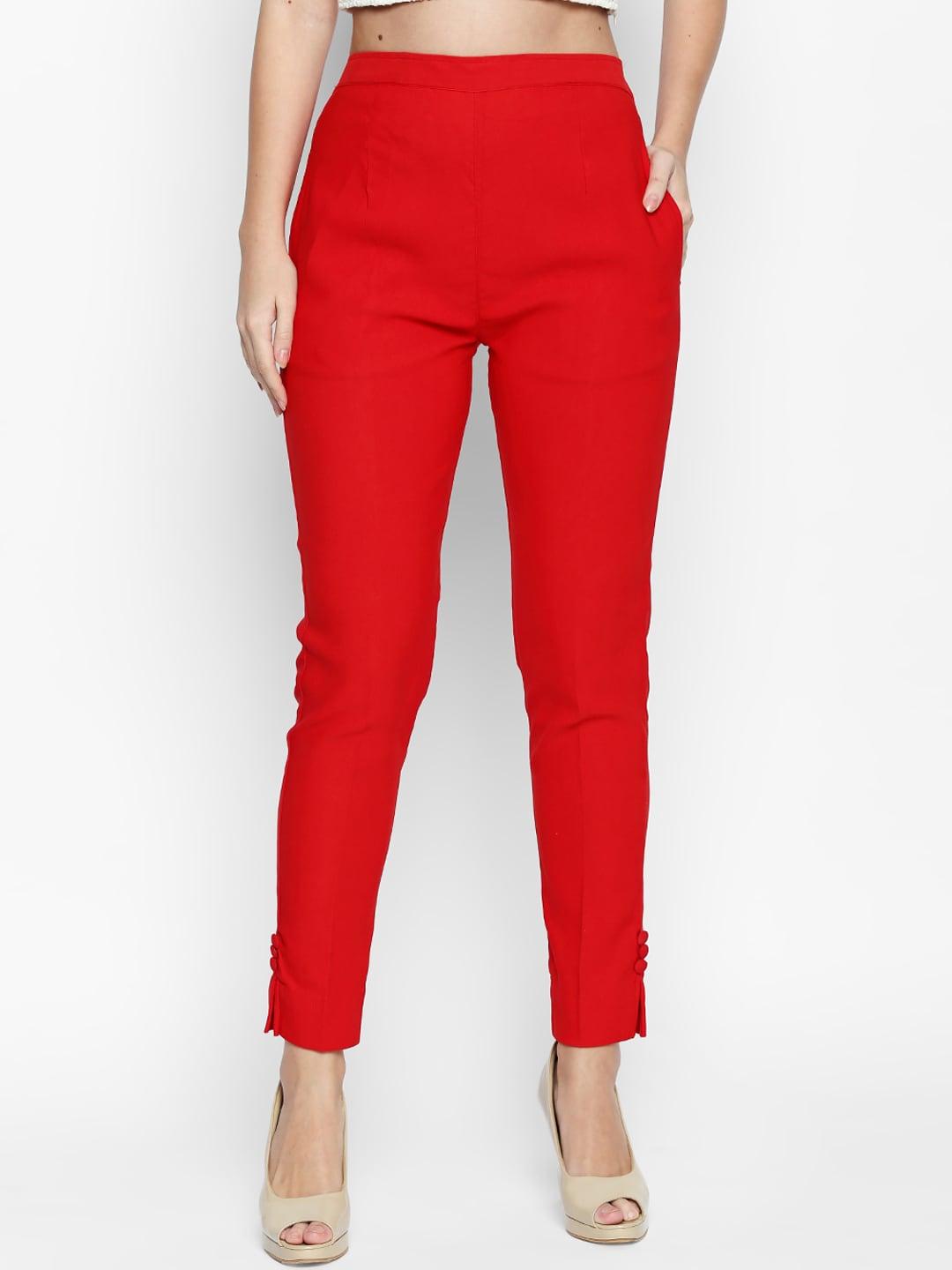 ishin women red regular fit solid trousers