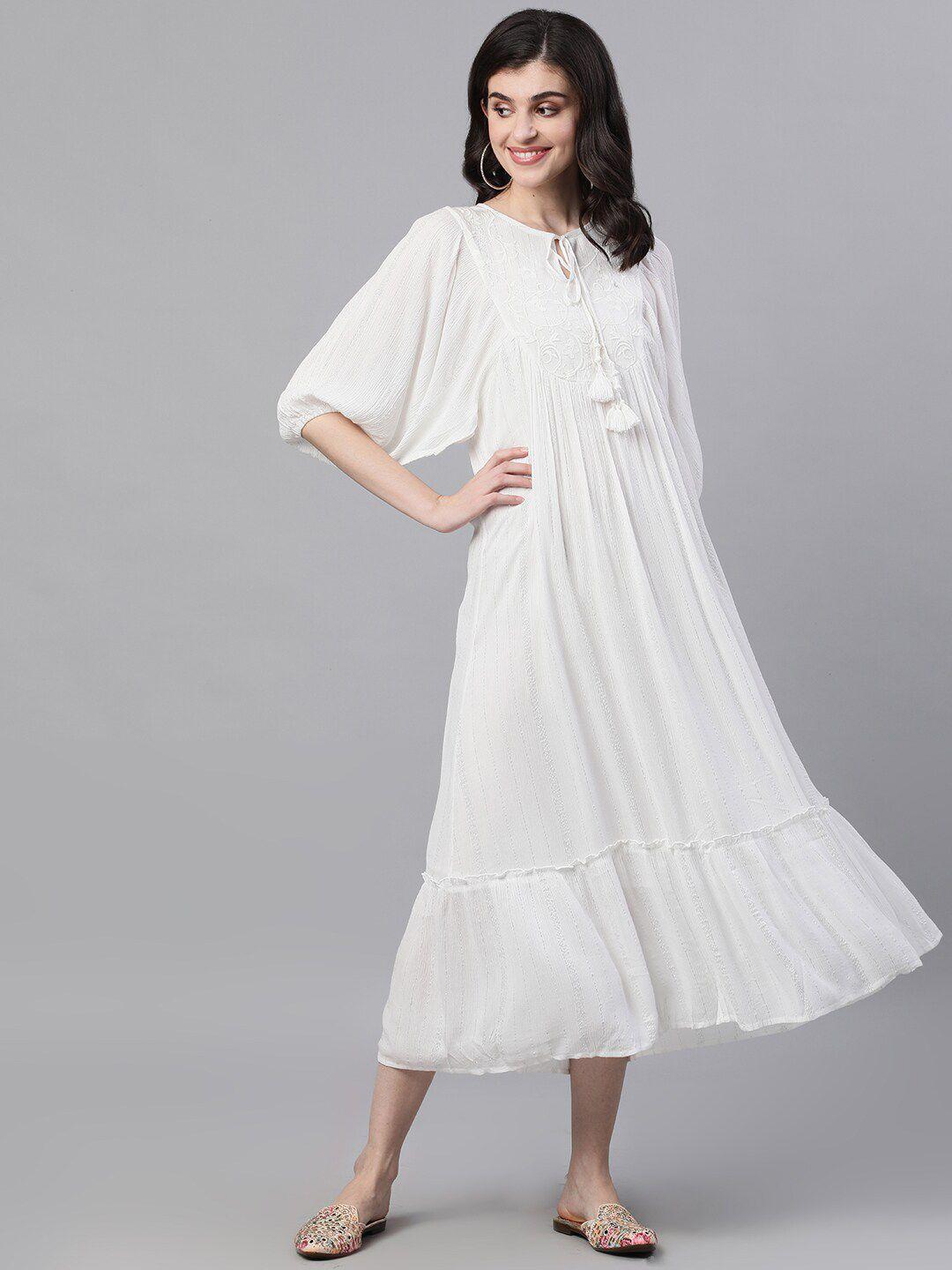 ishin women white solid a-line dress